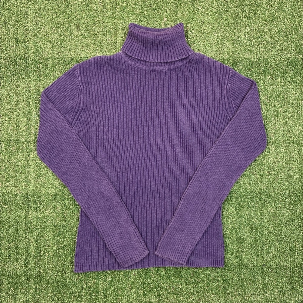 Vintage 90s Smart Set Turtleneck Sweater Purple Ribbed Knit